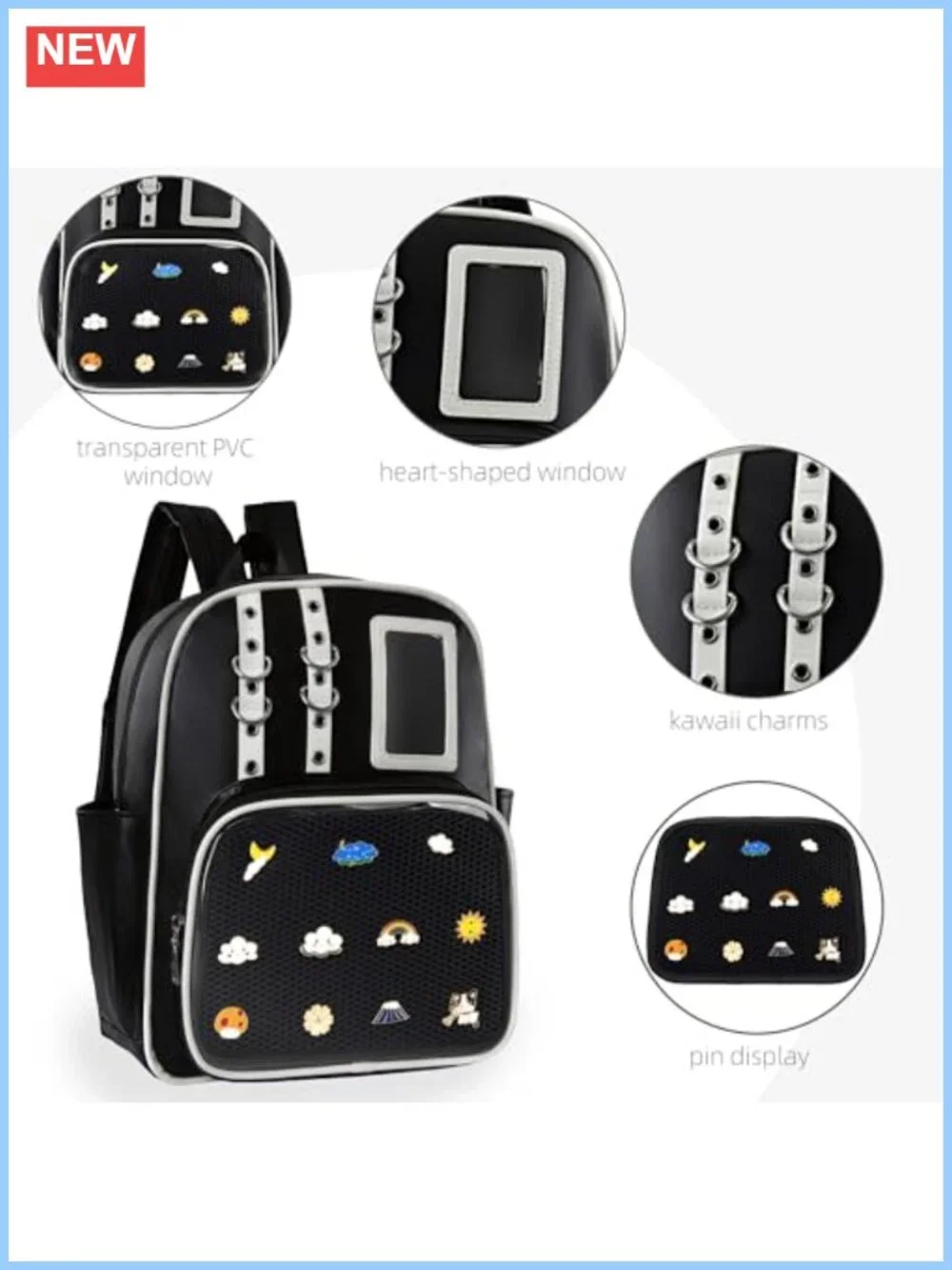 Kawaii Ita Bag Backpack PU Leather Pin Display Y2K School Bookbag 13